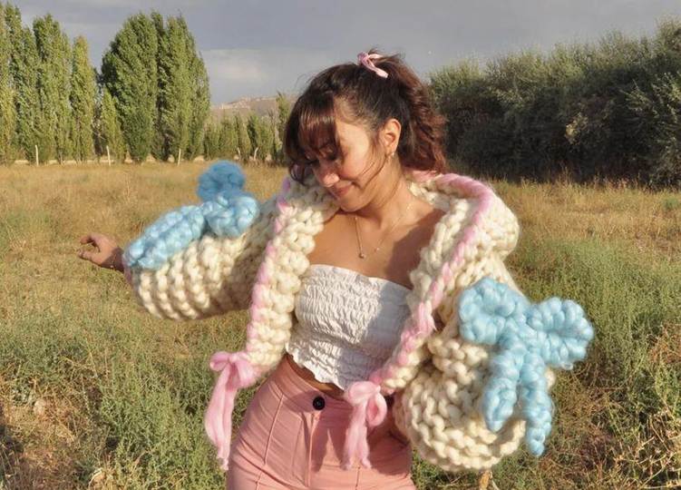 Qua Giang sinh ao Cardigan len chunky